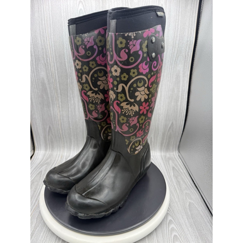 BOGS High Rider Corsage Womens Size 8 Pink Floral Rubber Waterproof Rain Boots